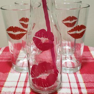 Red Kiss/Pucker Up Drinking Glasses & A Hot Pink Kiss/Pucker Up Drinking Bottle.